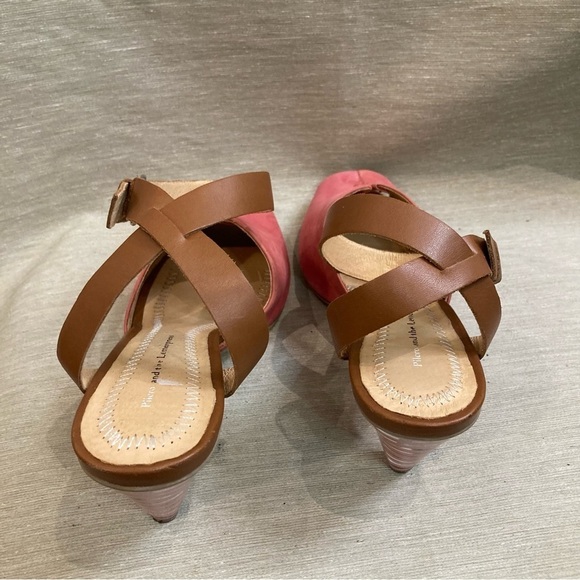 PILCRO & THE LETTERPRESS Sz 8 Anthropologie Suede Cap Lucite Stripe Heel Sandals - Picture 6 of 11